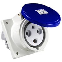 Pin and Sleeve Receptacle Outlet Devices 888-560306 IEC 60309 Panel Mount Receptacle Angled Type, IP44 Rated, 60A 250V, 63A 200-250V, 6H, IEC 309 International Pin and Sleeve Devices 